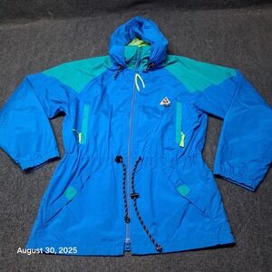 Vintage Gerry Lightweight Hooded Windbreaker Ski‎ Jacket Size Medium Blue Cinch